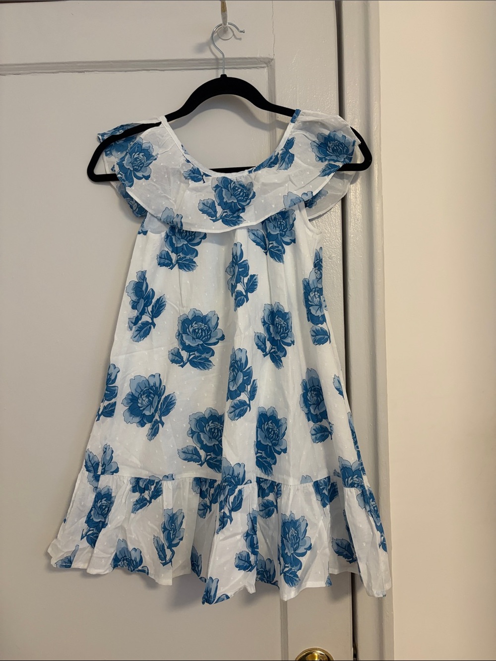 Janie and Jack White Dress with Blue Floral Ruffle